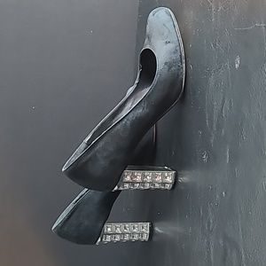 Dune Black Faux Suede Pumps with 3.35" Sparkle Heel